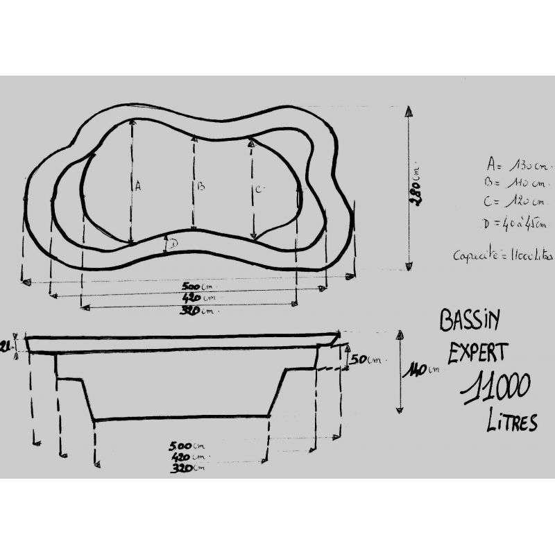Bassin de jardin Préformé Expert 11000L schema