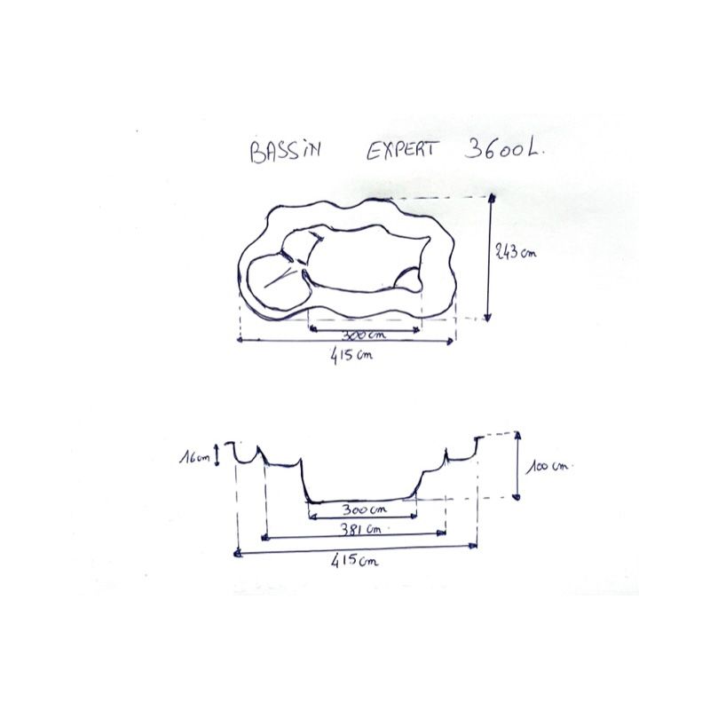 Bassin de jardin Préformé Expert 3600L Granité schema