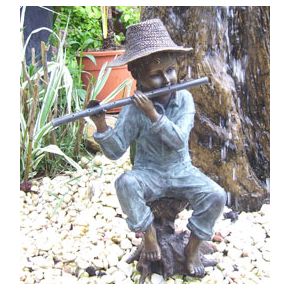 Déco jardin Joueur de Flûte en bronze